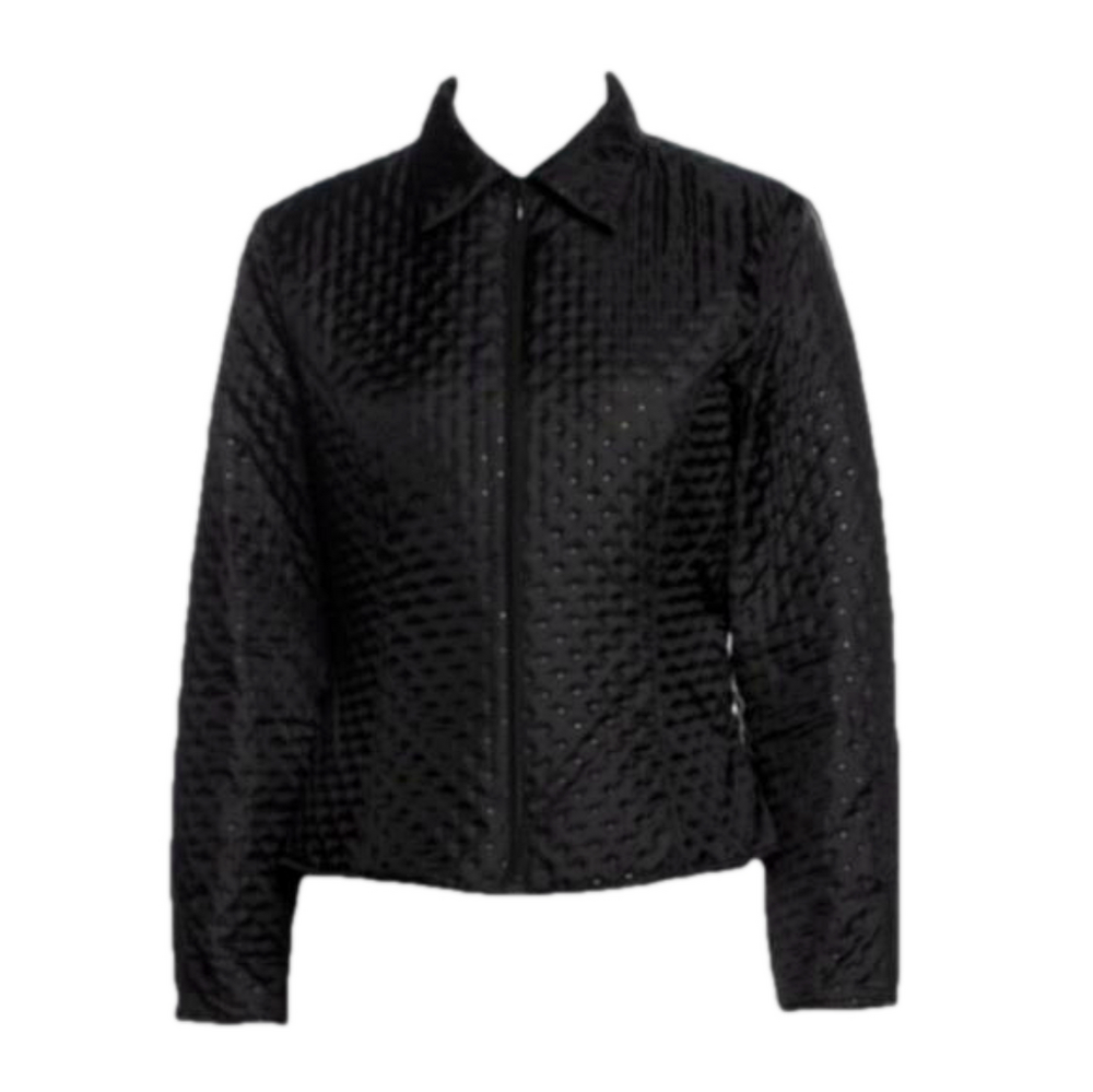 ANNE FONTAINE Paris Blazer Zip-Up Black Lightweight Quilted Dots Jacket Small 1